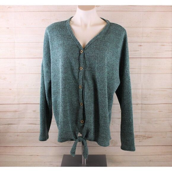 𝅺NWT 143 Story Tie Front Button Knit Sweater Large Green - Picture 1 of 6